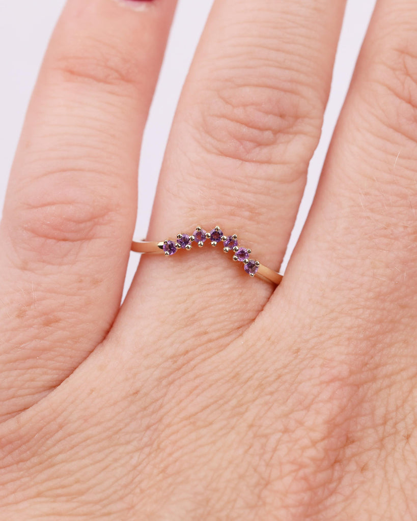 Amethyst Wedding Band, 14k Gold Stackable Rings for Women, Purple Gemstone Jewelry image #14