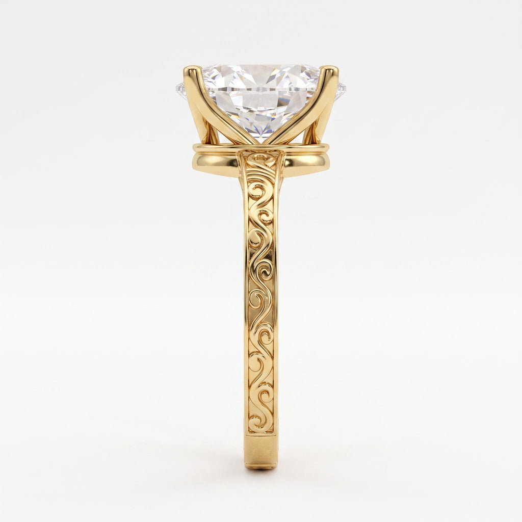 14k/18k Yellow Gold Diamond Solitaire Promise Ring for Her | Lab Created Diamond Vintage Bridal Jewelry image #4