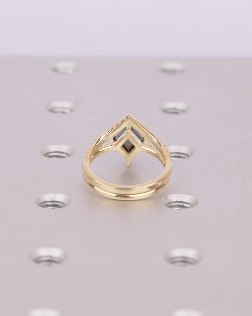 Kite Salt and Pepper Diamond Engagement Ring, Art Deco 14k Gold Bridal Ring Set, Moissanite Stacking Rings, Anniversary jewelry for Women image #6
