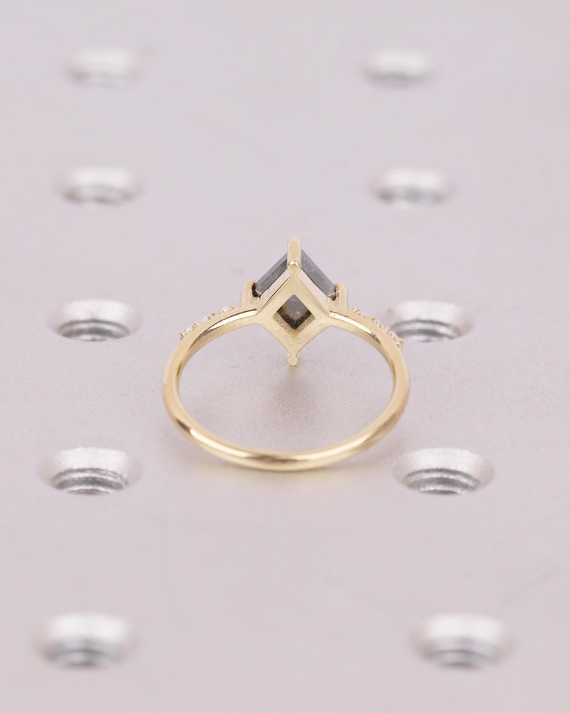 Salt and Pepper Diamond Engagement Ring, Rhombus Kite Shaped Wedding Rings, Dainty 14k Yellow Gold Promise Ring for Her, Moissanite Accents image #6
