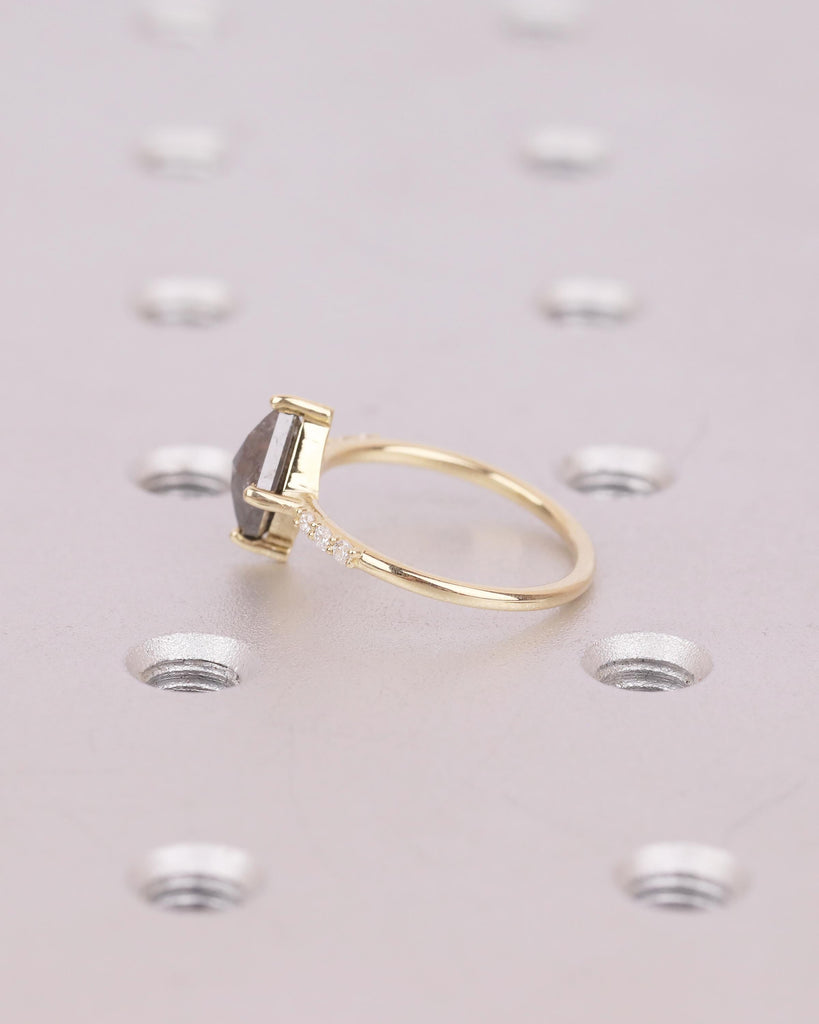 Salt and Pepper Diamond Engagement Ring, Rhombus Kite Shaped Wedding Rings, Dainty 14k Yellow Gold Promise Ring for Her, Moissanite Accents image #16