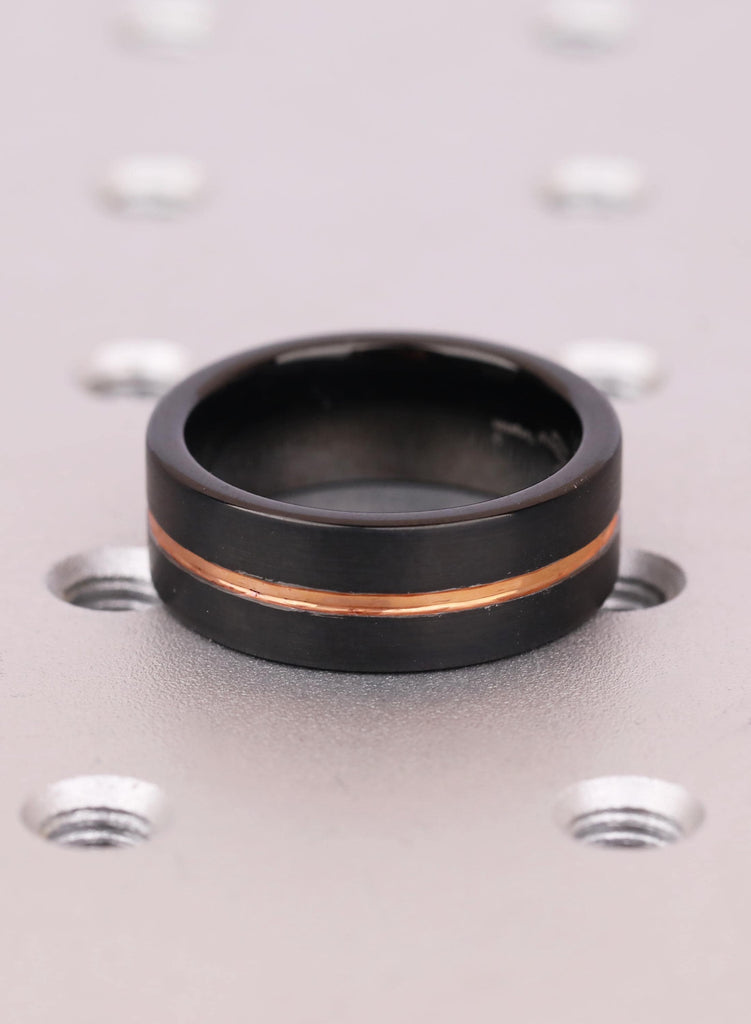Black Tungsten Carbide Wedding Band, 8mm Comfort Fit with 14K Rose Gold Plated Men's Wedding Ring, Jewelry For Men, Men's Engagement Gift image #3