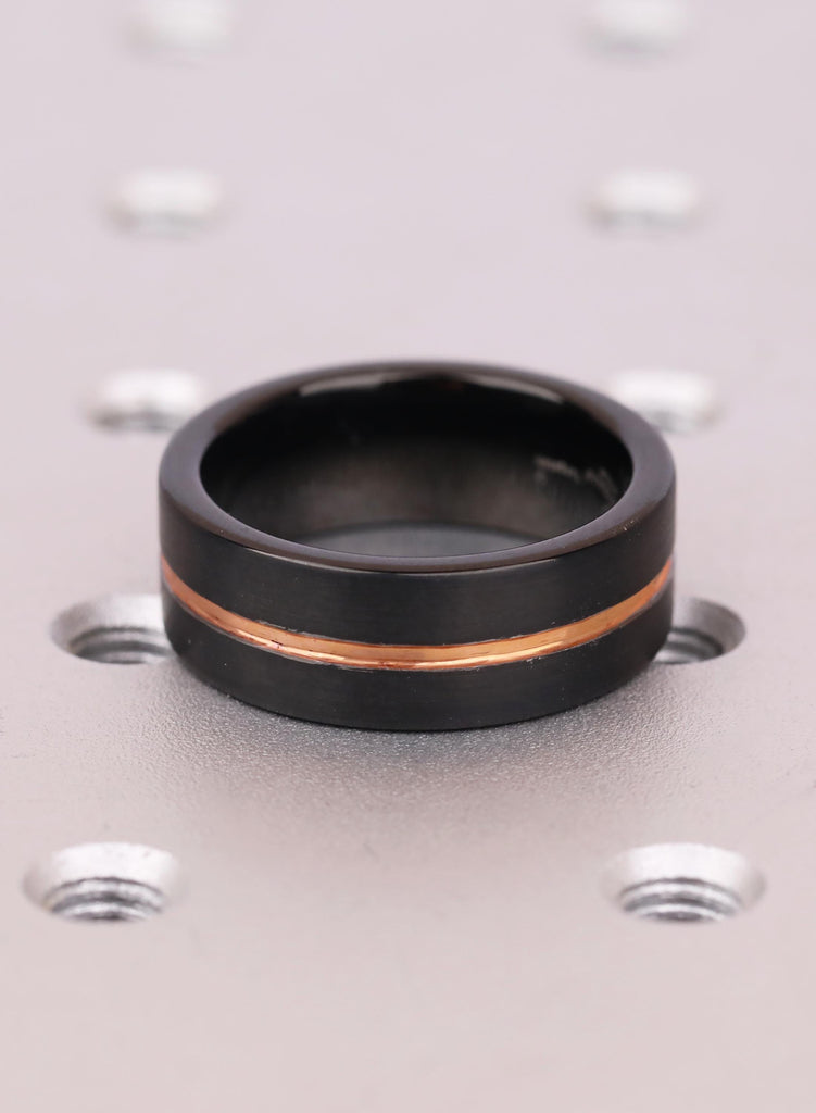 Rose Gold Plated Black Tungsten Carbide Wedding Band, Comfort Fit Ring, Cobalt-Free, Sleek Design, Ring For Men, 8mm image #4