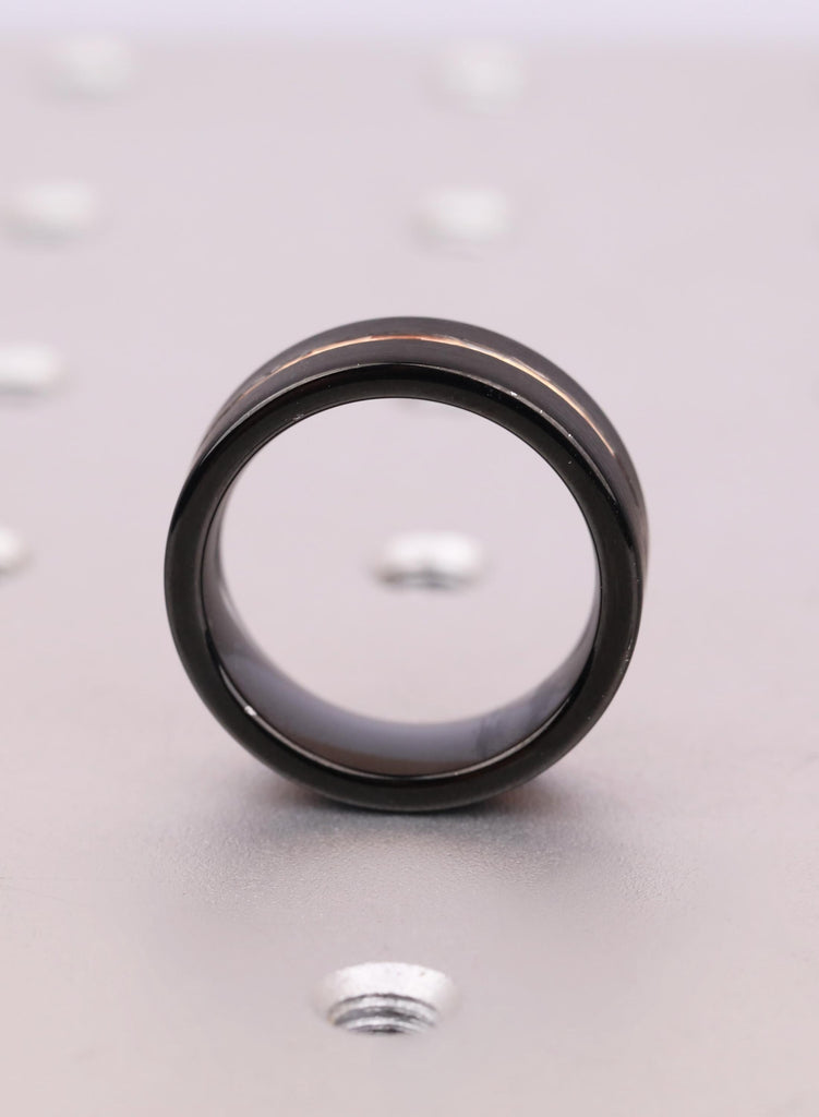 Black Tungsten Carbide Wedding Band, 8mm Comfort Fit with 14K Rose Gold Plated Men's Wedding Ring, Jewelry For Men, Men's Engagement Gift image #7