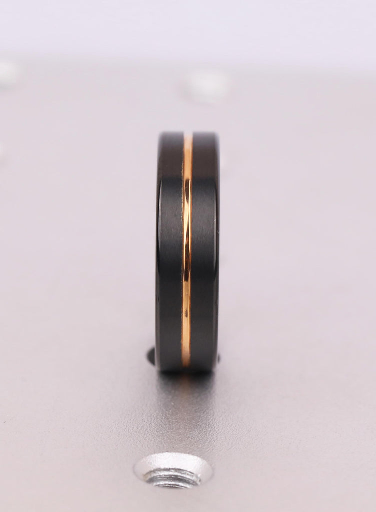 6mm Comfort Fit Black Tungsten Carbide Wedding Band, 14K Rose Gold Plated Men's Ring, Men's Wedding Ring, Ring For Him, Men's Jewelry Gift image #3