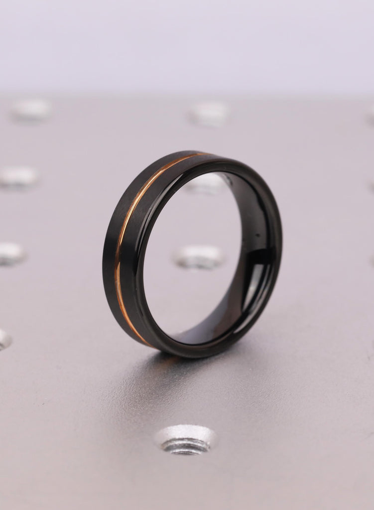 6mm Comfort Fit Black Tungsten Carbide Wedding Band, 14K Rose Gold Plated Men's Ring, Men's Wedding Ring, Ring For Him, Men's Jewelry Gift image #4