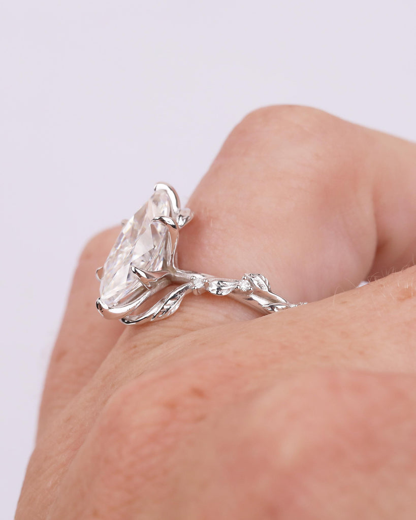 Marquise Lab Diamond Engagement Ring, Art Deco 14k White Gold Floral Ring, Statement Jewelry image #19