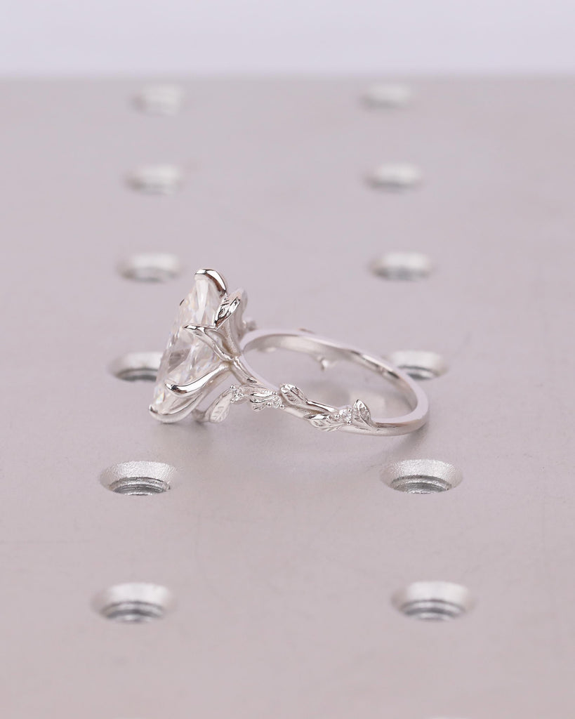 Marquise Lab Diamond Engagement Ring, Art Deco 14k White Gold Floral Ring, Statement Jewelry image #8