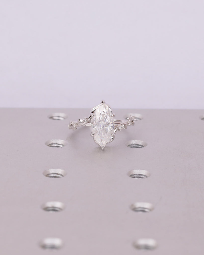 Art Deco 2.5ct Lab Grown Diamond Marquise Ring, Nature Inspired Engagement Ring, White Gold Personalized Jewelry, Vintage Style Bypass Rings image #9