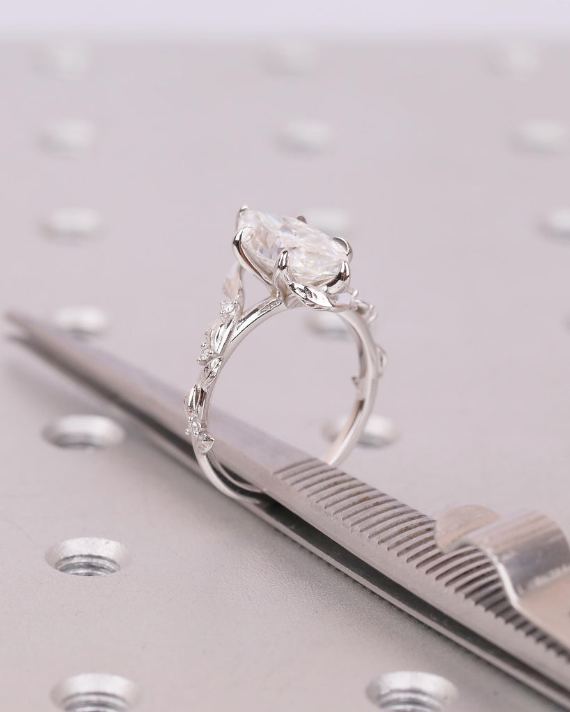Art Deco 2.5ct Lab Grown Diamond Marquise Ring, Nature Inspired Engagement Ring, White Gold Personalized Jewelry, Vintage Style Bypass Rings image #12