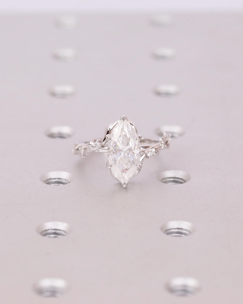 Art Deco 2.5ct Lab Grown Diamond Marquise Ring, Nature Inspired Engagement Ring, White Gold Personalized Jewelry, Vintage Style Bypass Rings image #19