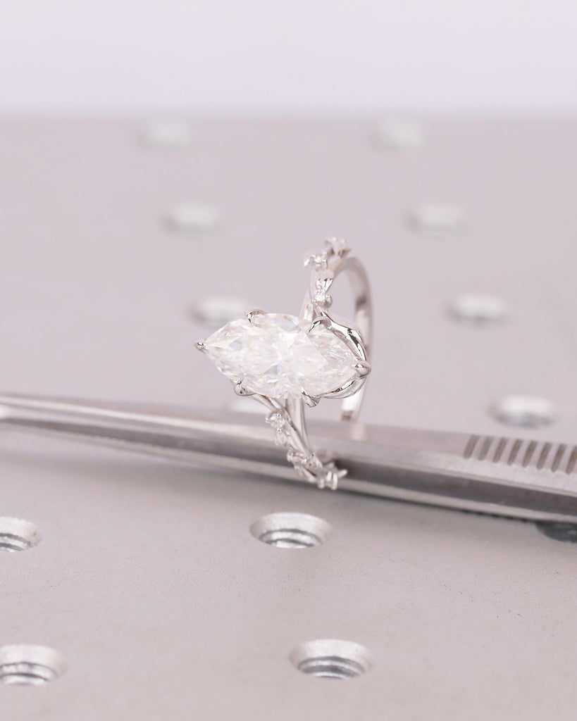 Art Deco 2.5ct Lab Grown Diamond Marquise Ring, Nature Inspired Engagement Ring, White Gold Personalized Jewelry, Vintage Style Bypass Rings image #16