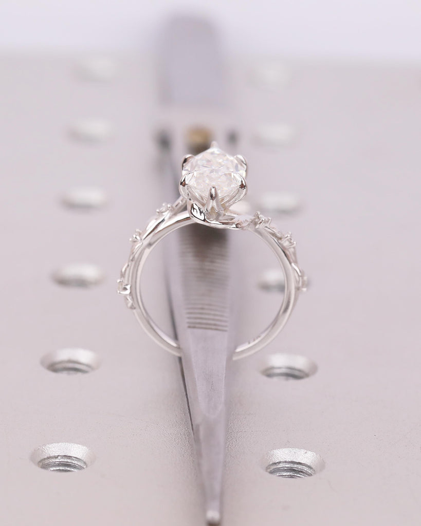 Art Deco 2.5ct Lab Grown Diamond Marquise Ring, Nature Inspired Engagement Ring, White Gold Personalized Jewelry, Vintage Style Bypass Rings image #7