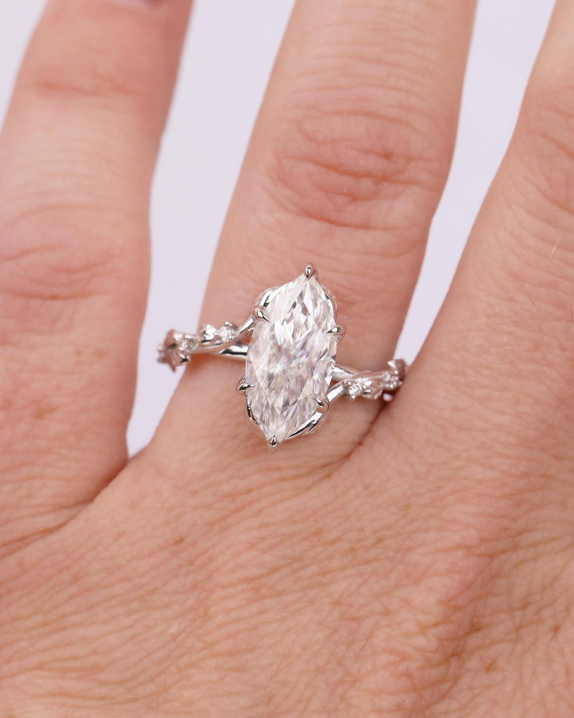 Art Deco 2.5ct Lab Grown Diamond Marquise Ring, Nature Inspired Engagement Ring, White Gold Personalized Jewelry, Vintage Style Bypass Rings image #3