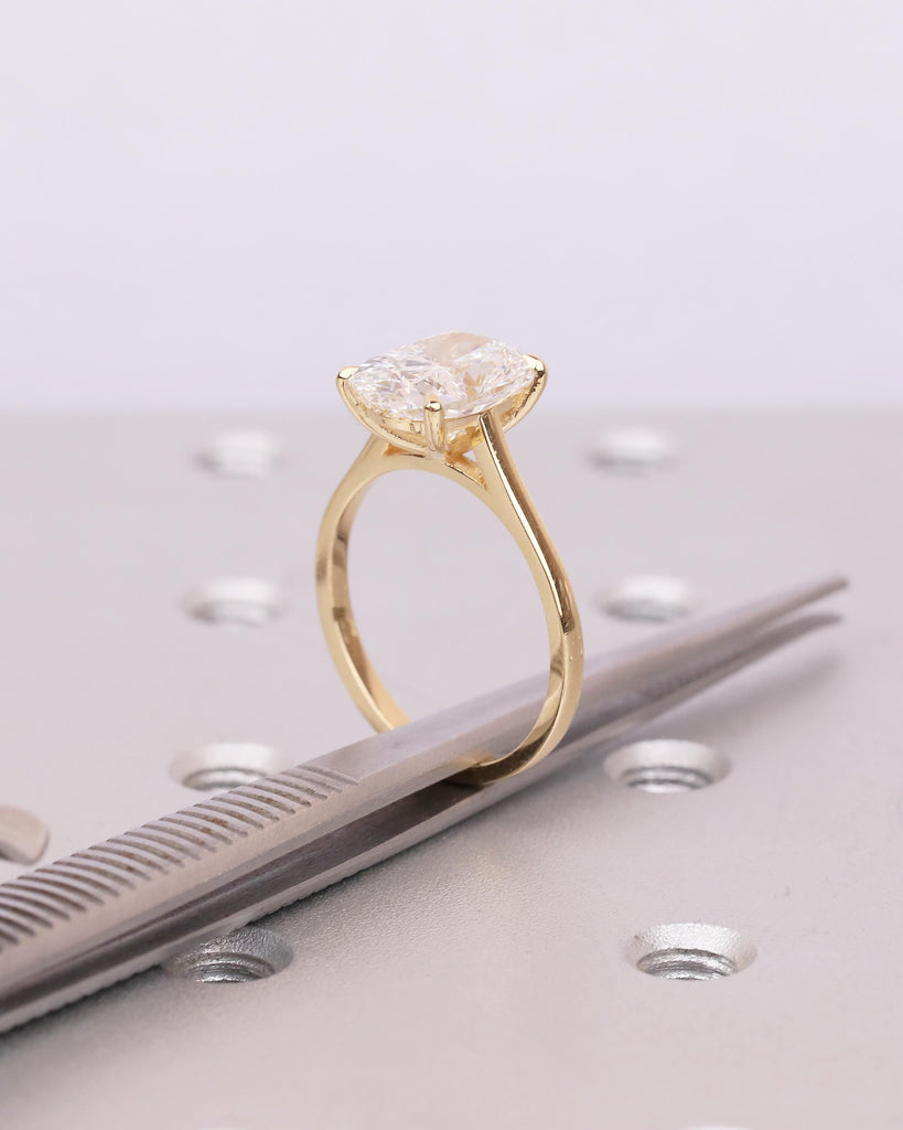 Lab Grown Diamond Engagement Ring, 18k Yellow Gold Elongated Cushion Cut Ring image #3