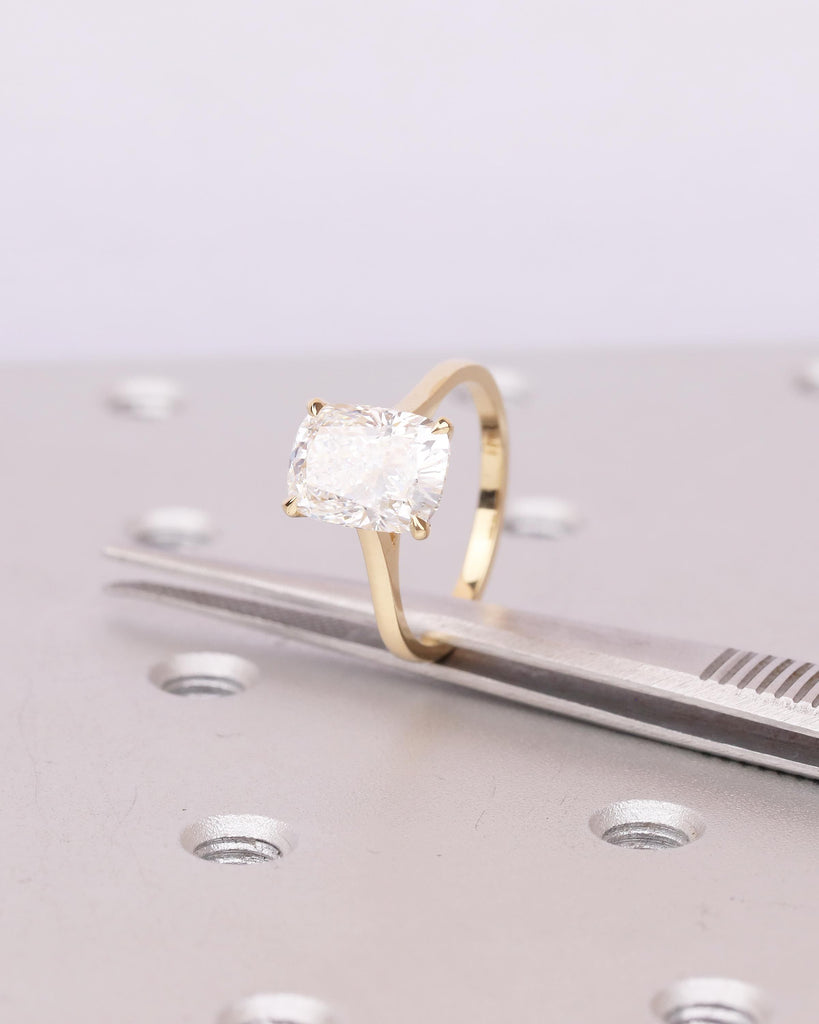 Solitaire Moissanite Ring, 18k Yellow Gold Elongated Cushion Cut Engagement Ring, Unique Wedding Anniversary Rings for Women, Custom Jewelry image #16