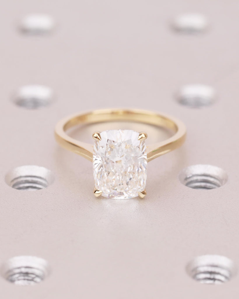 Solitaire Moissanite Ring, 18k Yellow Gold Elongated Cushion Cut Engagement Ring, Unique Wedding Anniversary Rings for Women, Custom Jewelry image #9