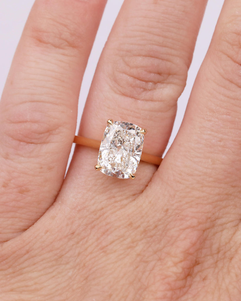 Solitaire Moissanite Ring, 18k Yellow Gold Elongated Cushion Cut Engagement Ring, Unique Wedding Anniversary Rings for Women, Custom Jewelry image #15
