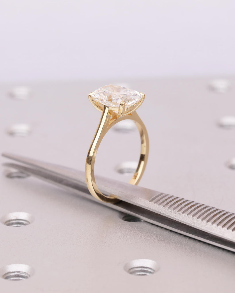 Solitaire Moissanite Ring, 18k Yellow Gold Elongated Cushion Cut Engagement Ring, Unique Wedding Anniversary Rings for Women, Custom Jewelry image #10