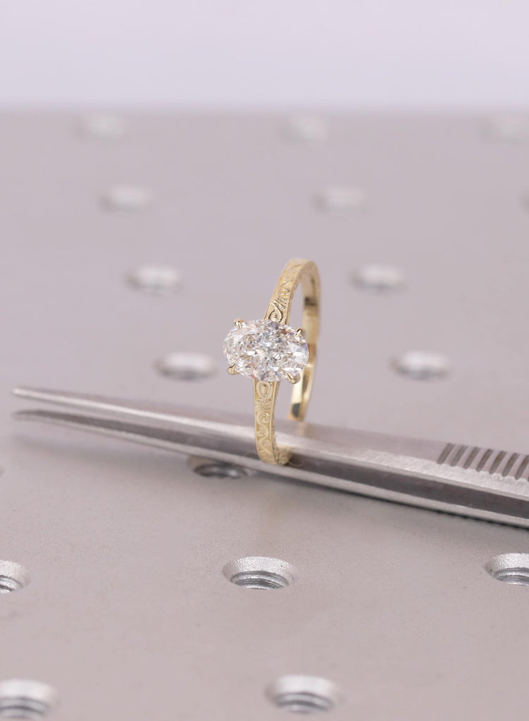 14K/18K Yellow Gold Oval Lab Diamond Engagement Ring, Vintage Filigree Band, Solitaire Wedding Ring, Ring For Women, Solid Gold Jewelry Gift image #8