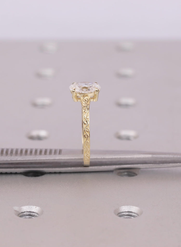 14K/18K Yellow Gold Oval Lab Diamond Engagement Ring, Vintage Filigree Band, Solitaire Wedding Ring, Ring For Women, Solid Gold Jewelry Gift image #12