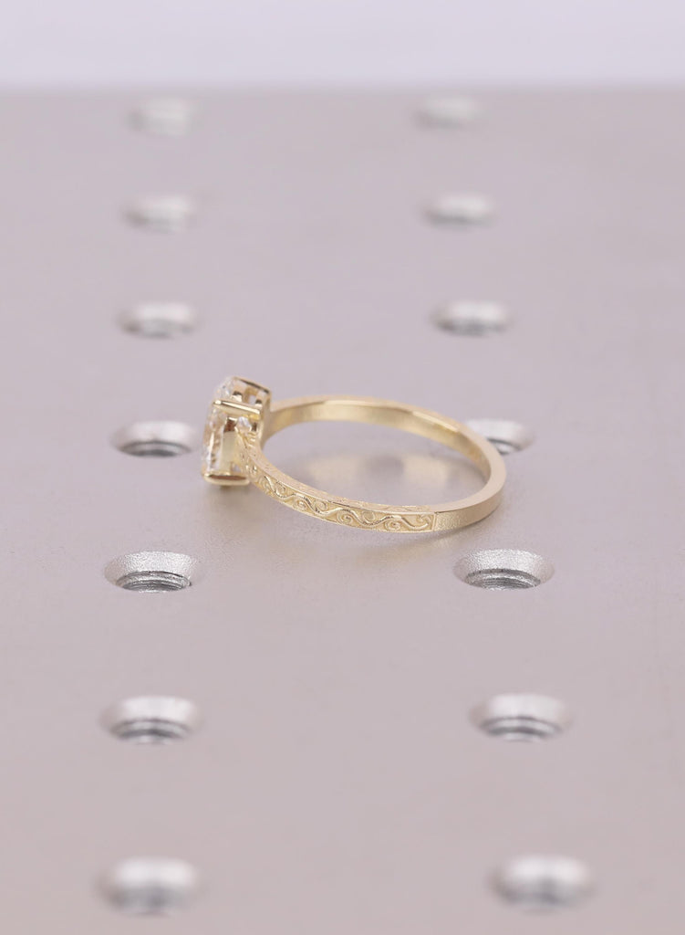 14K/18K Yellow Gold Oval Lab Diamond Engagement Ring, Vintage Filigree Band, Solitaire Wedding Ring, Ring For Women, Solid Gold Jewelry Gift image #7