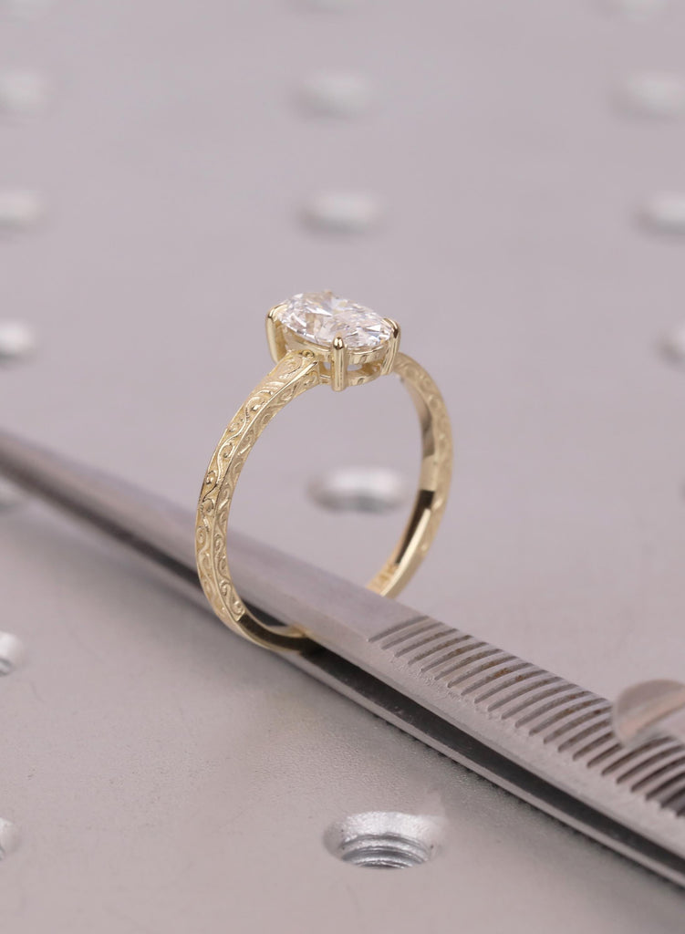 14K/18K Yellow Gold Oval Lab Diamond Engagement Ring, Vintage Filigree Band, Solitaire Wedding Ring, Ring For Women, Solid Gold Jewelry Gift image #15