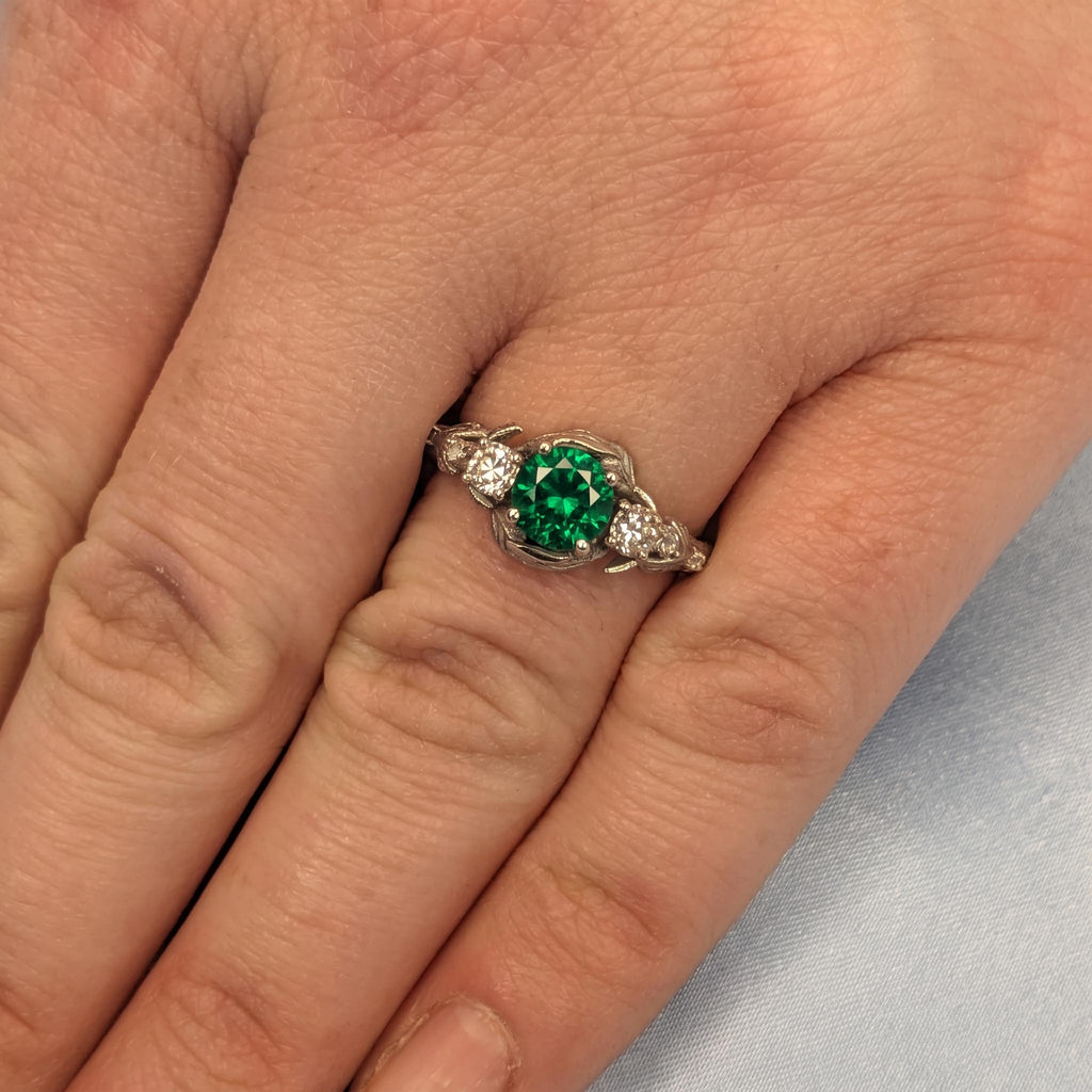 Emerald and Diamond Wedding Ring Anniversary Gift for Her | Green Gemstone Engagement Ring