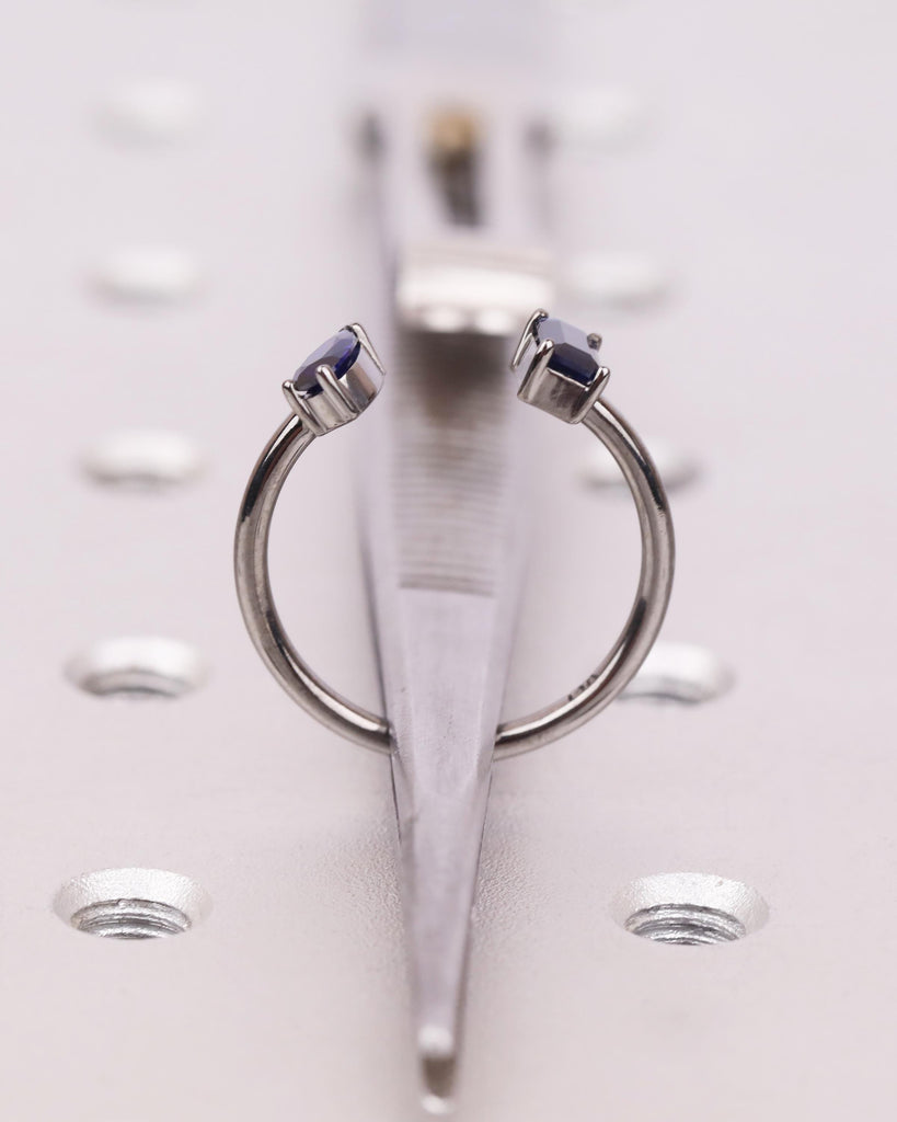 Pear and Emerald cut Blue Sapphire Ring, 14K Black Gold Engagement Ring, Toi et Moi Ring, Two Stone Ring, Dainty Stackable Open Wedding Ring image #11
