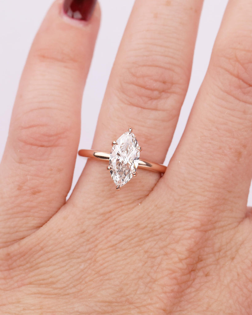 14k Rose Gold Engagement Ring, 1.5ct Hidden Halo Lab Diamond Marquise Cut Ring image #16