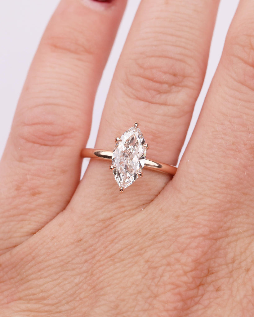 14k Rose Gold Engagement Ring, 1.5ct Hidden Halo Lab Diamond Marquise Cut Ring image #12