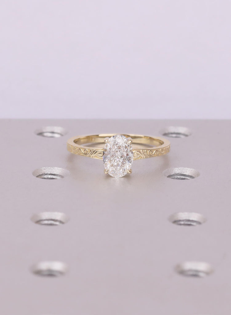 Oval Cut 1.00 CT Lab Grown Diamond Engagement Ring, Solid Gold VVS-VS Prong Set Filigree Band, Wedding Anniversary Solitaire Ring For Women image #4