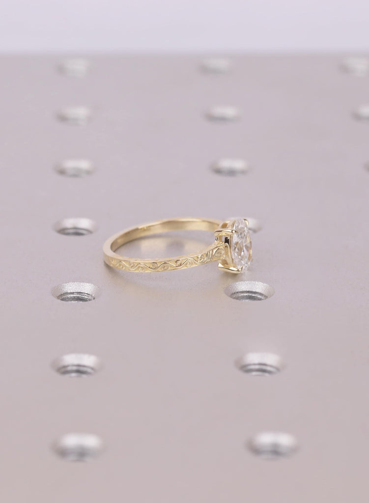 Oval Cut 1.00 CT Lab Grown Diamond Engagement Ring, Solid Gold VVS-VS Prong Set Filigree Band, Wedding Anniversary Solitaire Ring For Women image #5