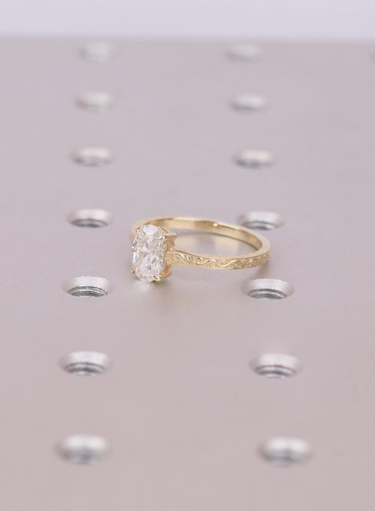 Oval Cut 1.00 CT Lab Grown Diamond Engagement Ring, Solid Gold VVS-VS Prong Set Filigree Band, Wedding Anniversary Solitaire Ring For Women image #8