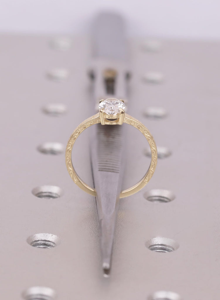 Oval Cut 1.00 CT Lab Grown Diamond Engagement Ring, Solid Gold VVS-VS Prong Set Filigree Band, Wedding Anniversary Solitaire Ring For Women image #10