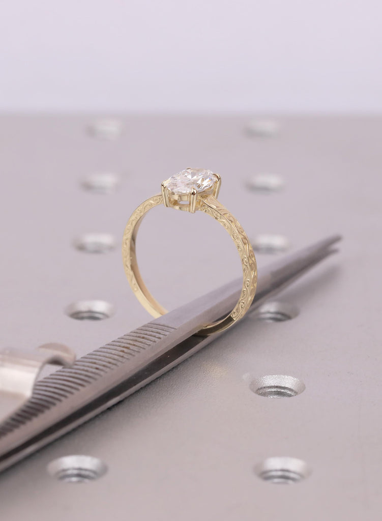 Oval Cut 1.00 CT Lab Grown Diamond Engagement Ring, Solid Gold VVS-VS Prong Set Filigree Band, Wedding Anniversary Solitaire Ring For Women image #13