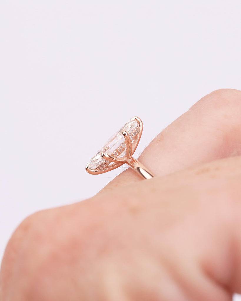 14k Solid Gold Hidden Halo Diamond Engagement Ring, Dainty Lab Created Diamond IGI Certified Rings for Women, Unique Wedding Bridal Jewelry image #16