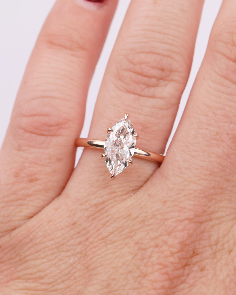 14k Solid Gold Hidden Halo Diamond Engagement Ring, Dainty Lab Created Diamond IGI Certified Rings for Women, Unique Wedding Bridal Jewelry image #9