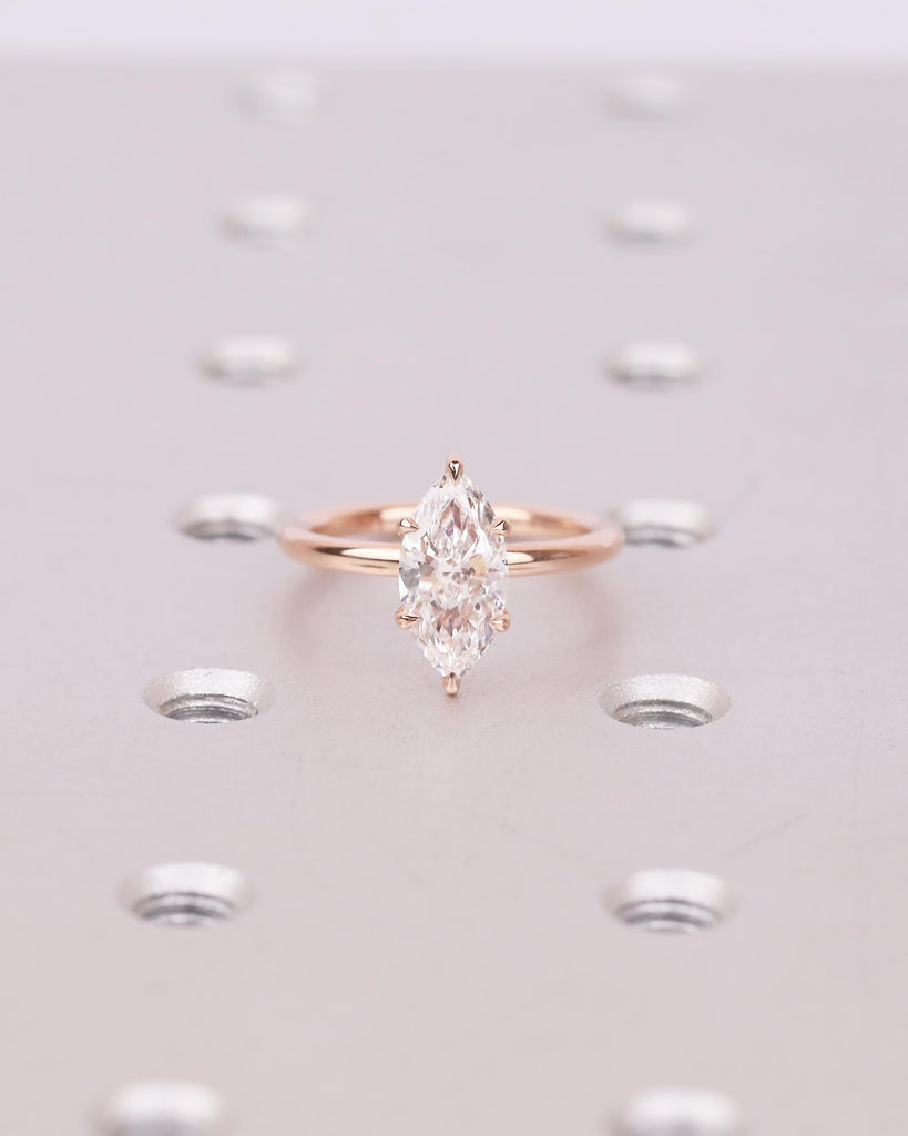 Hidden Halo Moissanite Engagement Ring, 14k/18k Rose Gold Marquise Ring, Personalized Handmade Jewelry, Minimalist Wedding Rings for Women image #14