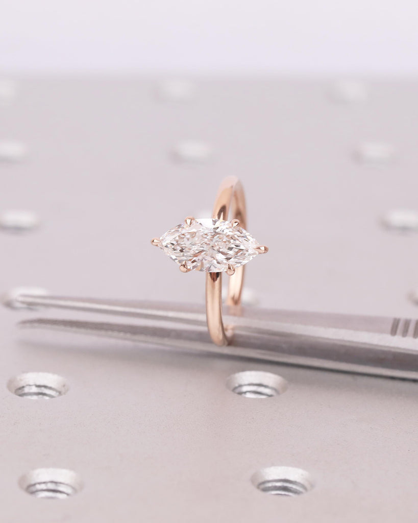 Hidden Halo Moissanite Engagement Ring, 14k/18k Rose Gold Marquise Ring, Personalized Handmade Jewelry, Minimalist Wedding Rings for Women image #10
