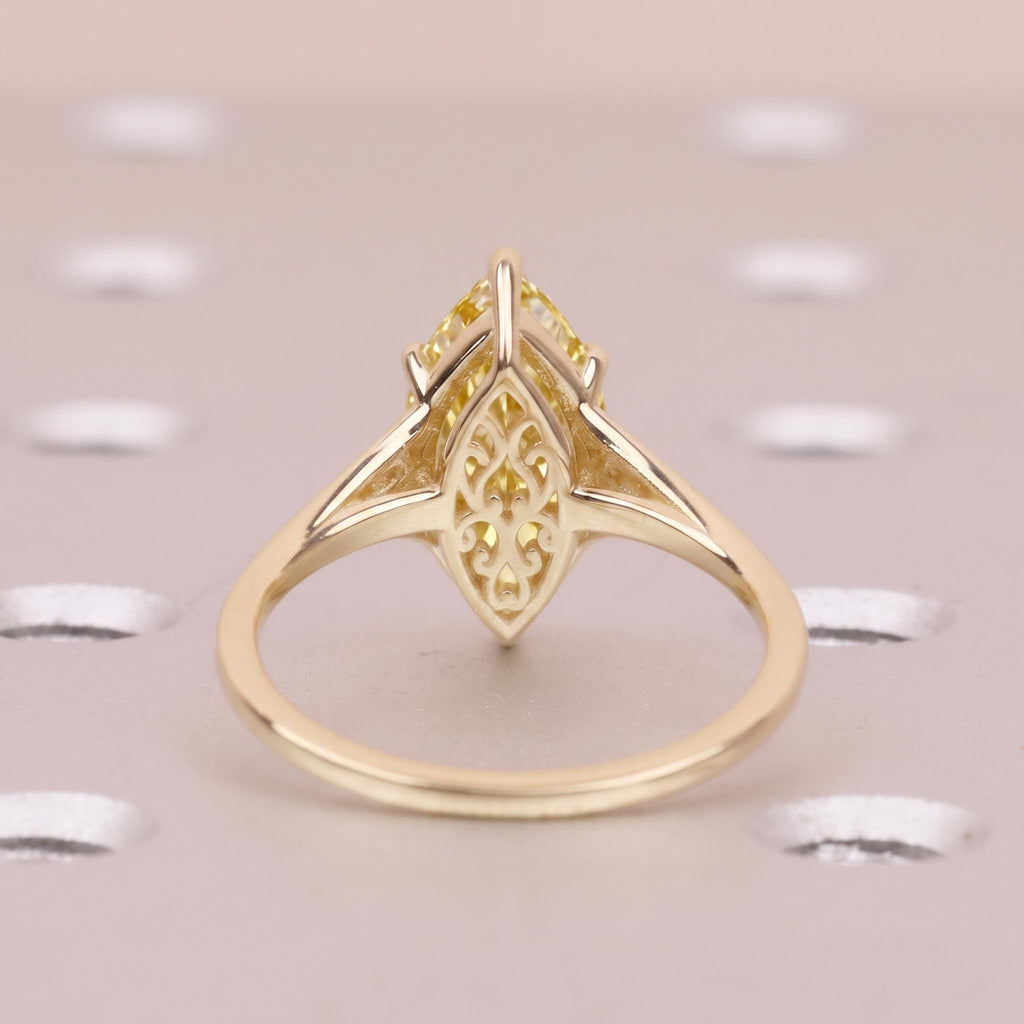 Lab Grown Diamond Solitaire Ring | 14k/18k Gold Marquise cut Diamond Promise Ring for Her | Vintage Bridal Jewelry image #3