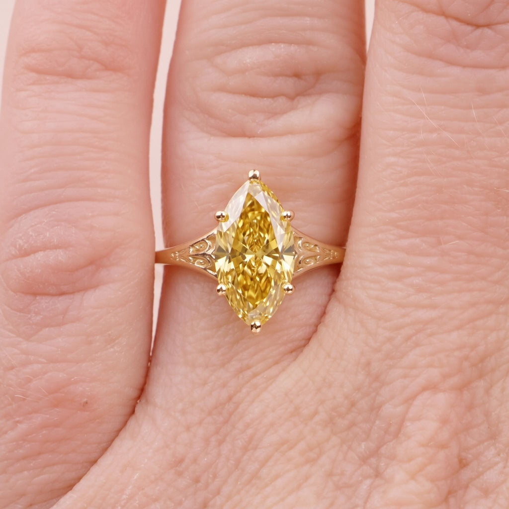 Lab Grown Diamond Solitaire Ring | 14k/18k Gold Marquise cut Diamond Promise Ring for Her | Vintage Bridal Jewelry image #1