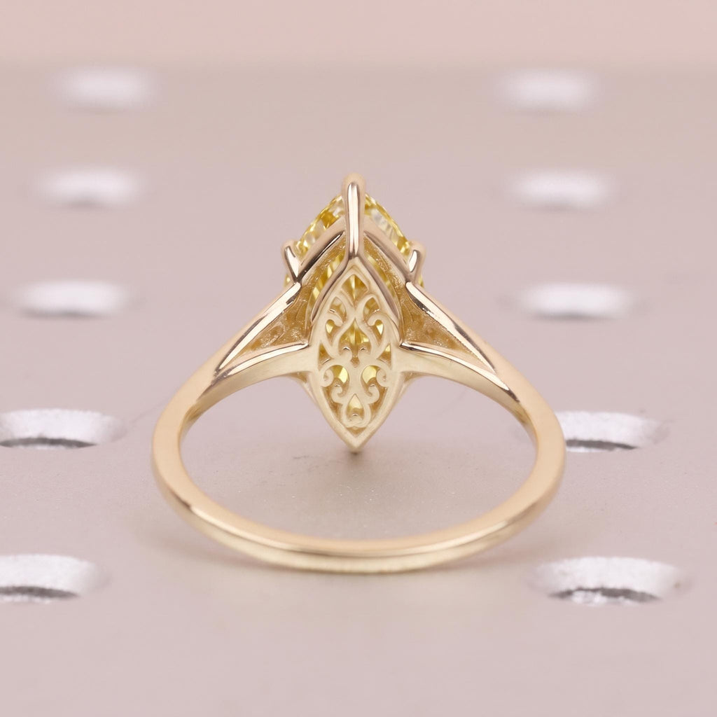 14k/18k Gold Yellow Moissanite Wedding Anniversary Ring | Antique Engagement Ring for Women | Handmade Heirloom Bridal Jewelry image #3