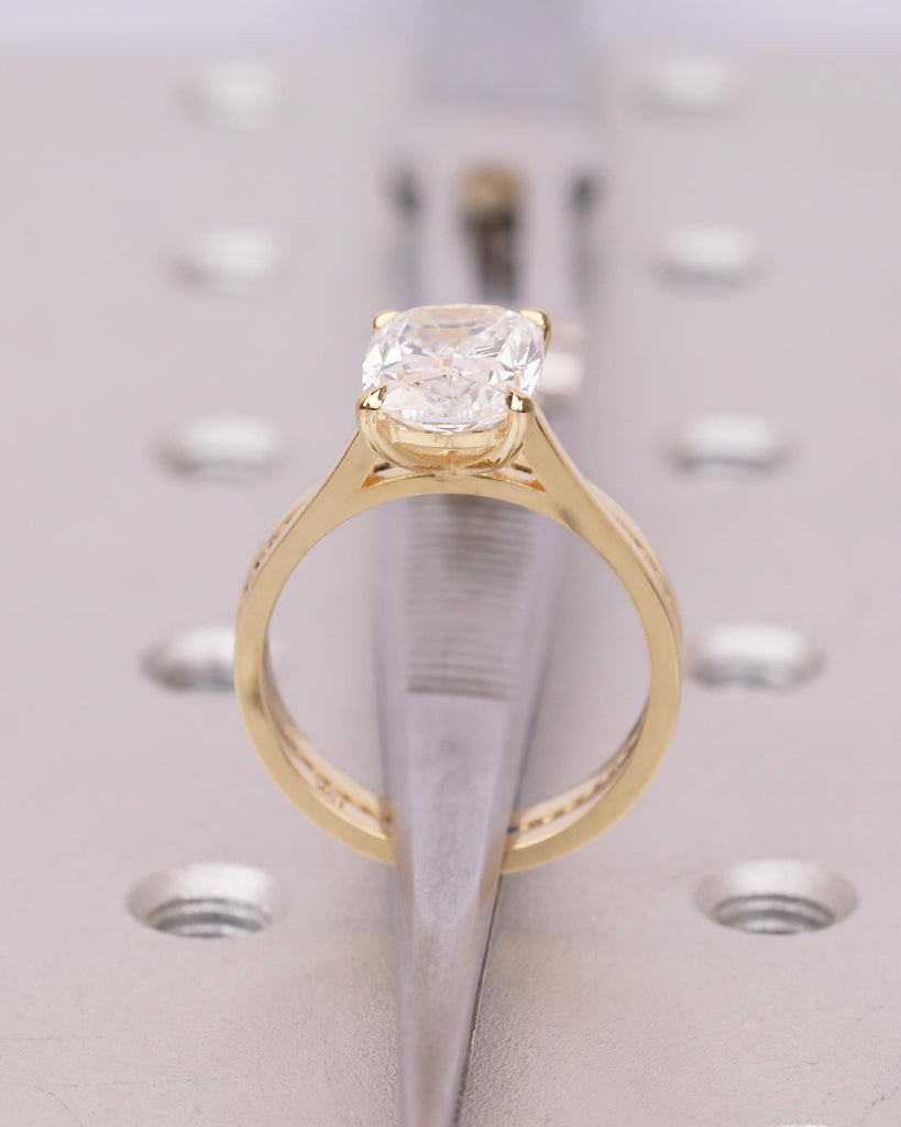18k Yellow Gold Lab Diamond Engagement Ring Set, Unique Black Diamond Matching Ring, Bridal Jewelry, Wedding Anniversary Rings for Women image #7