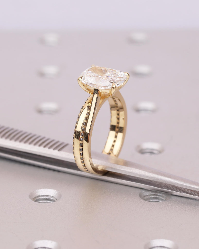 18k Yellow Gold Lab Diamond Engagement Ring Set, Unique Black Diamond Matching Ring, Bridal Jewelry, Wedding Anniversary Rings for Women image #9