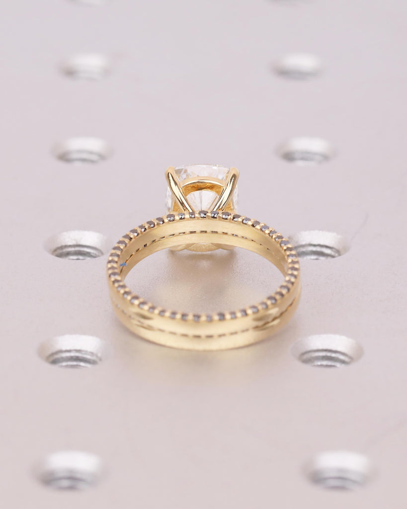 Black Diamond, Moissanite Engagement Ring Set, 18k Solid Gold Elongated Cushion Cut Ring image #6