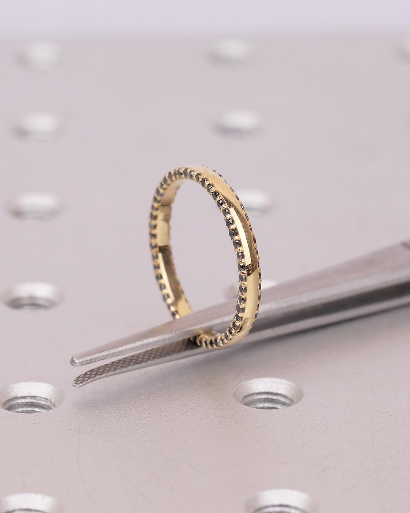 Black Diamond Wedding Band Women, 18k Solid Gold Matching Rings, Two Side Eternity Band image #6