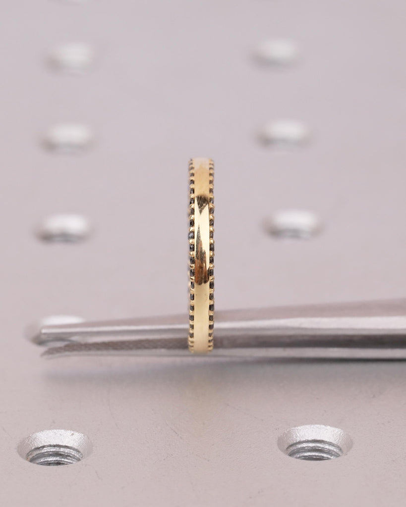 Black Diamond Wedding Band Women, 18k Solid Gold Matching Rings, Two Side Eternity Band image #9