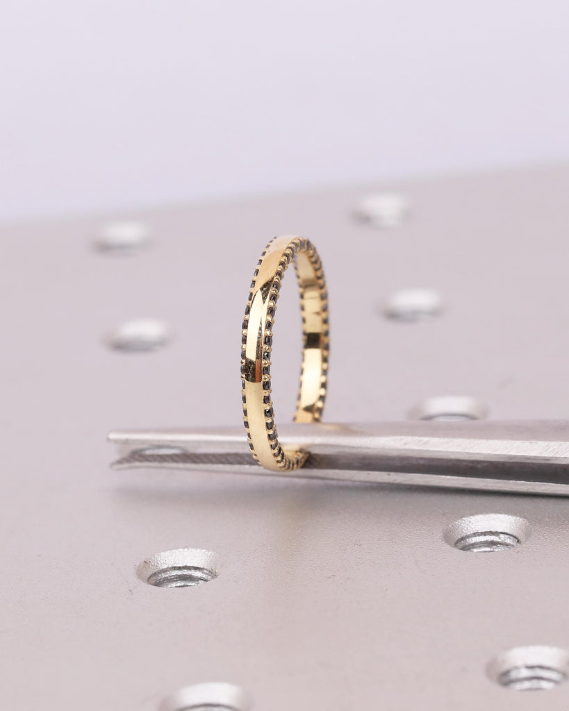 Black Diamond Wedding Band Women, 18k Solid Gold Matching Rings, Two Side Eternity Band image #3
