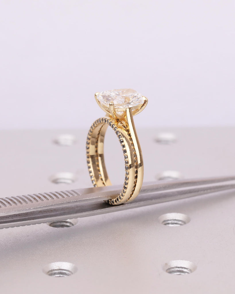 1-4ct Elongated Cushion Cut Moissanite Ring, Wedding Jewelry for Women, Solitaire 18k Gold Engagement Ring, Black Diamond Stackable Rings image #18